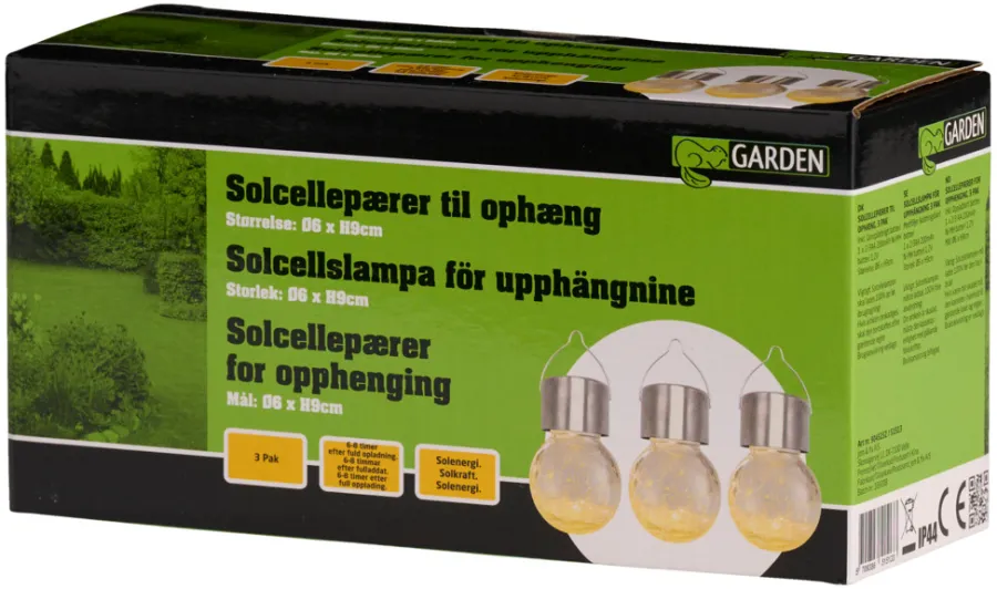 Garden® Sæsonafslutning|Solcellelamper*Solcellepære glas/metal Ø6 cm 3-pk. - Sølv