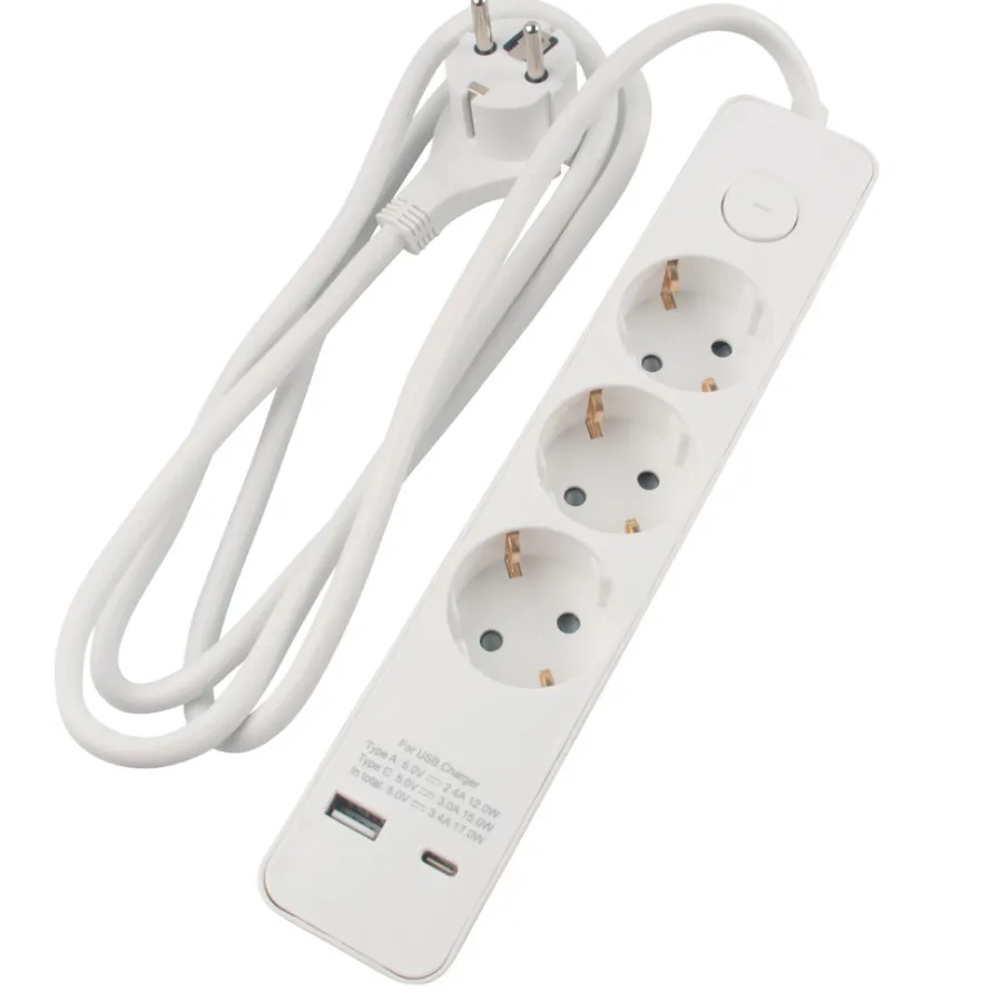 Elworks Stikdåser*3-Stikdåse med USB-opladning - Hvid