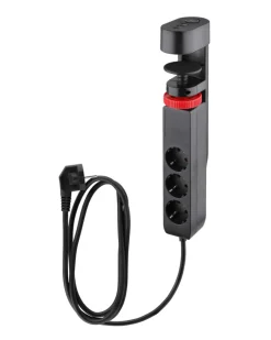 Elworks Stikdåser*3-stikdåse m/klemme, schuko, USB og afbryder sort 1,4 meter -