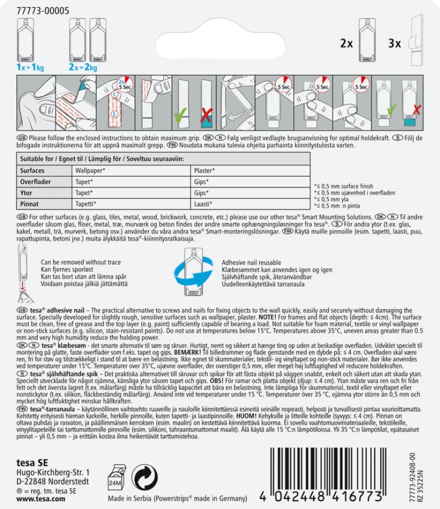 tesa® Klæbesøm*klæbesøm til tapet og gips 1 kg - 2 stk.