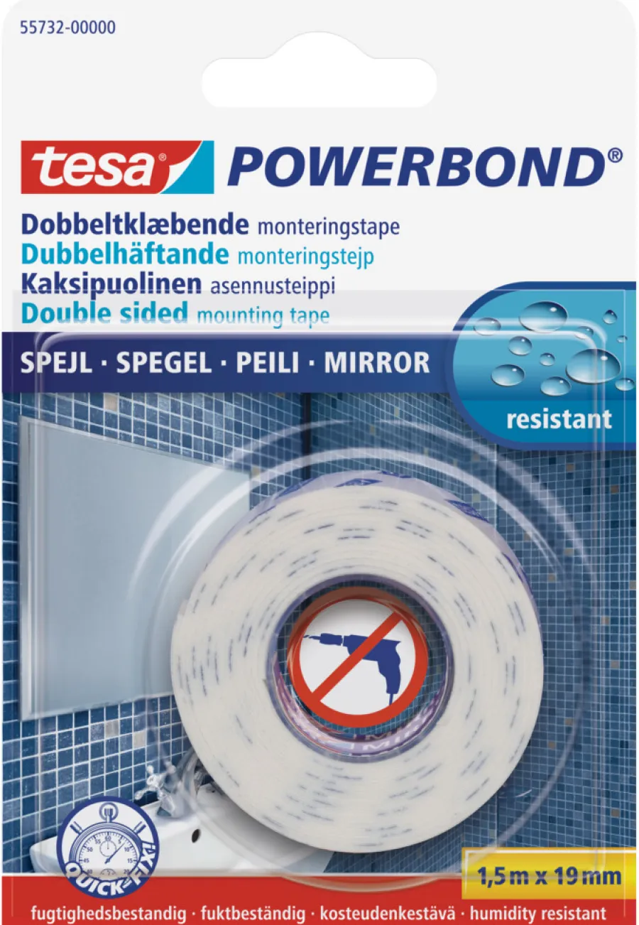 tesa® Tape*Powerbond Spejl monteringstape 19 mm x 1,5 meter