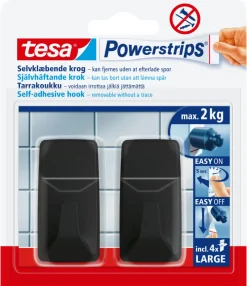 tesa® Klæbesøm*Powerstrips Kroge Large 2 kg - 2 stk. Sort