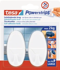 tesa® Klæbesøm*Powerstrips Kroge Oval Large 2 kg - 2 stk. Hvid