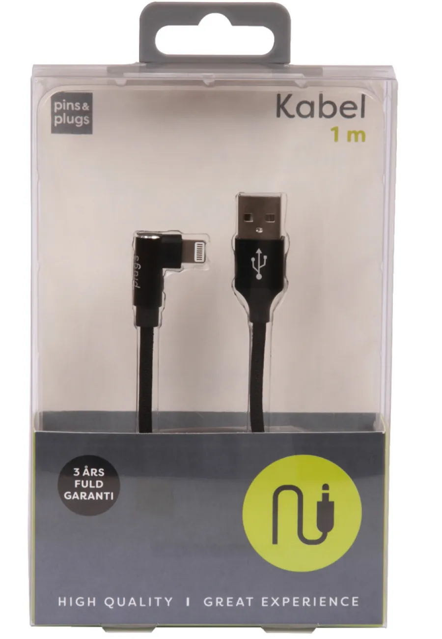 PhoneFood Kabler & Adaptere*USB-A til lightning kabel 90 grader stik - 1 meter