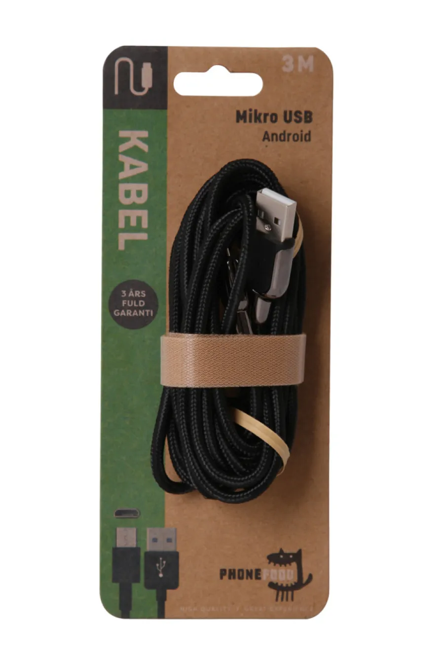 PhoneFood Kabler & Adaptere*USB-A til micro USB kabel - 3 meter