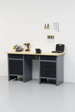 Arbejdsborde & Reoler*Værkstedsbord med skab/skuffer 160 x 60 x 85 cm
