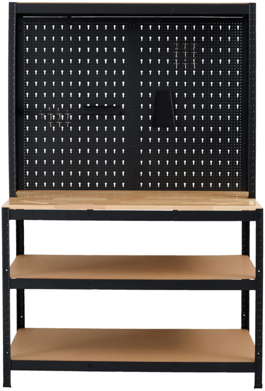 Arbejdsborde & Reoler*Værkstedsbord m/væg og hylder 180x120x60 cm